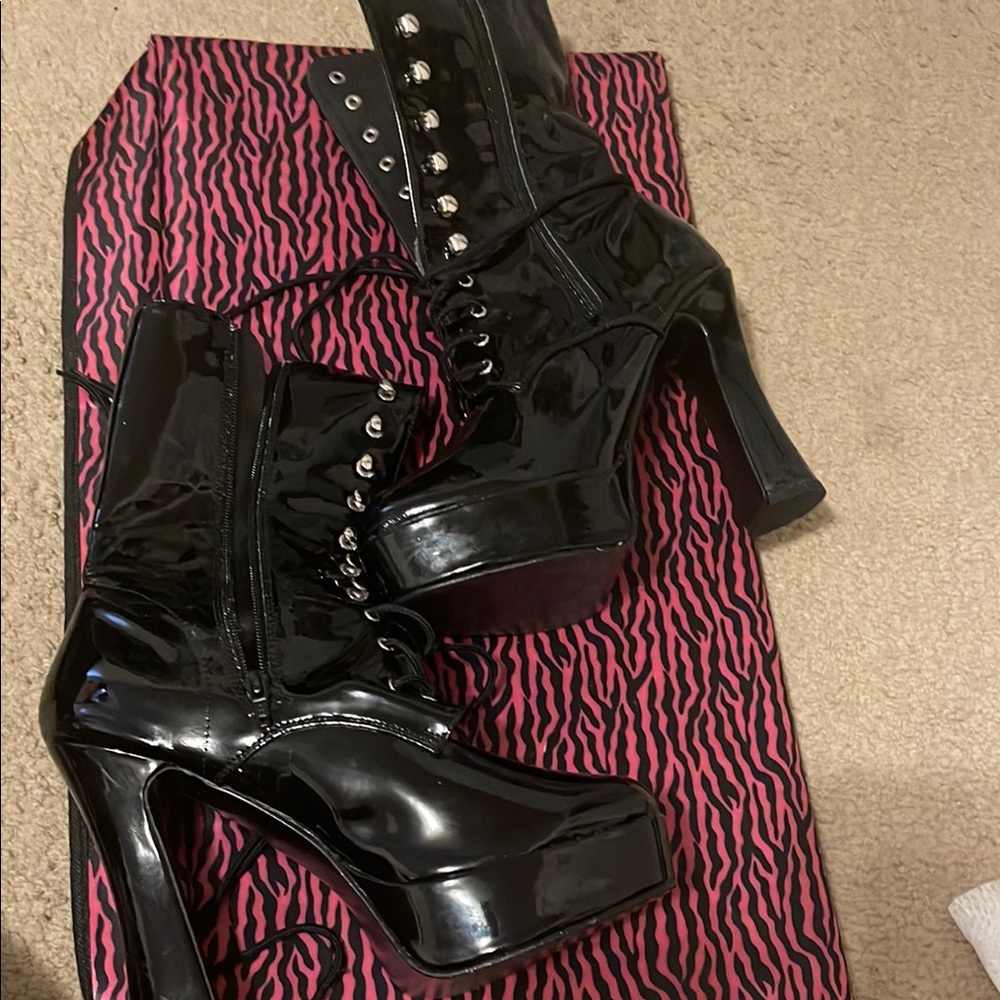 Pleaser Black Lace Up Boots with Stiletto Heel